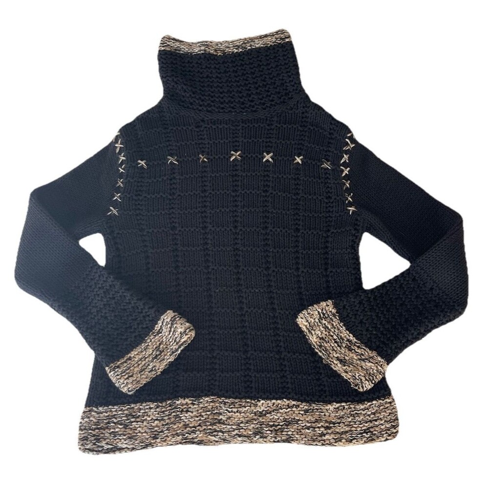 Isabella Bird Y2K TurtleNeck Cowl Chunky Knit Flare Sleeves Sz Medium Black